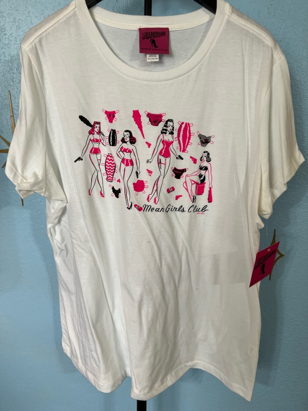 Vixen by Micheline Pitt White Tee with Hot Pink & Black Graphic